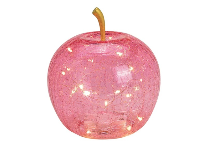 Apfel aus Glas pink 17x16x16 mit LED